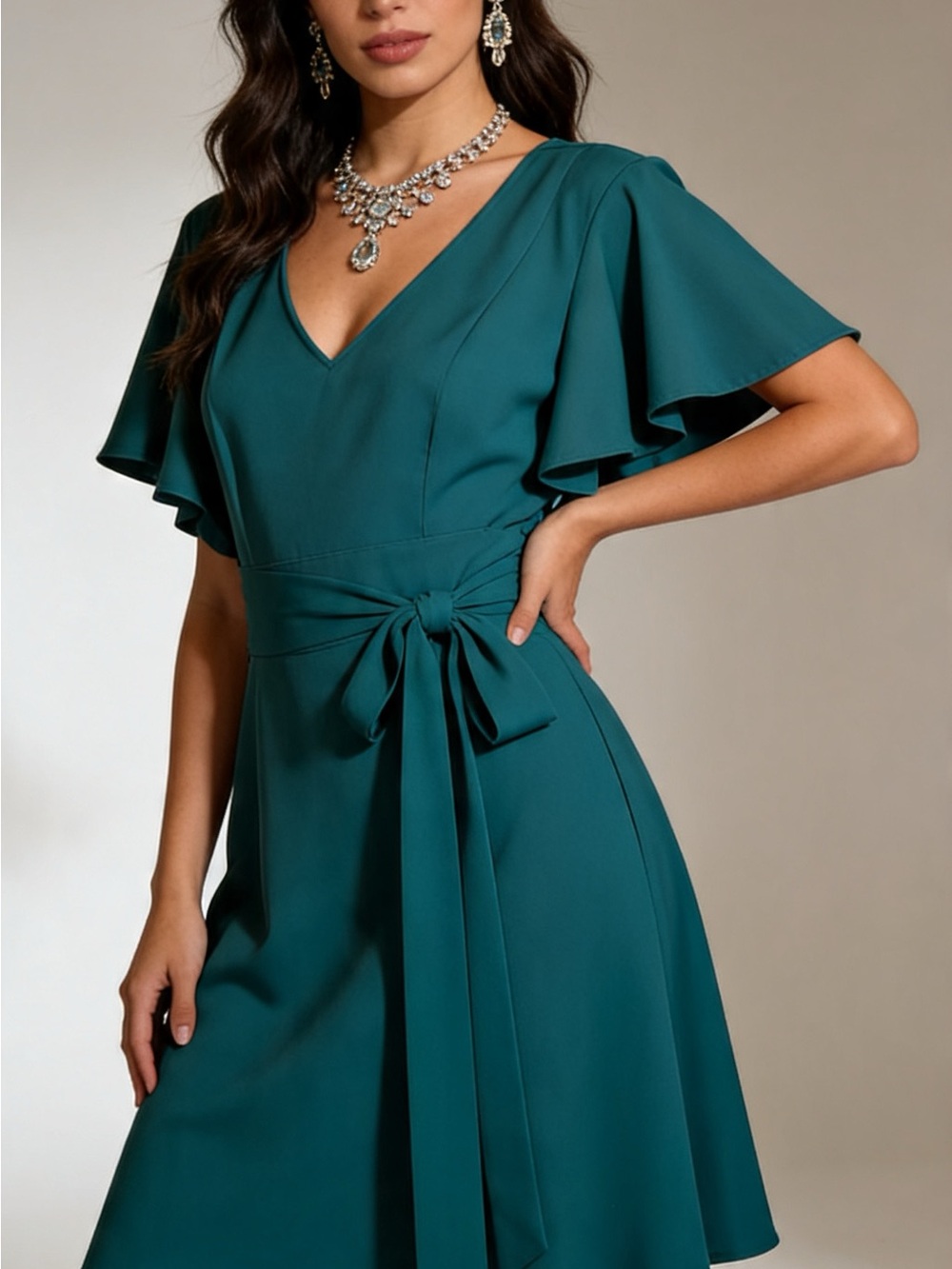 Lane Bryant Teal V-Neck Tie-Waist Midi Dress